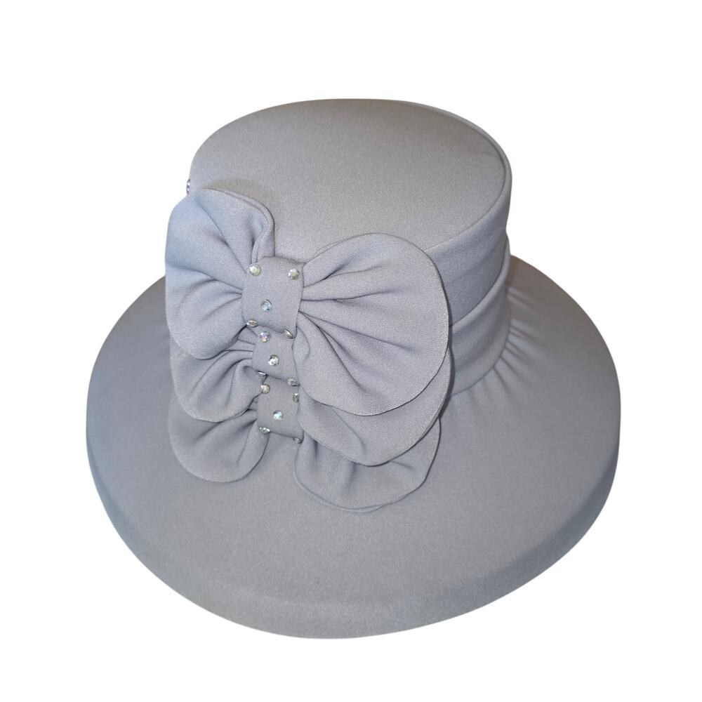 NWT Tania Bella greyish blue hat with bows and‎ rh8inestones, #20